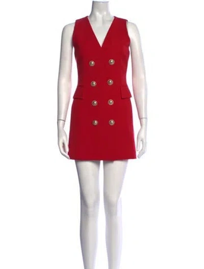 Pre-owned Balmain Virgin Wool Mini Dress In Red