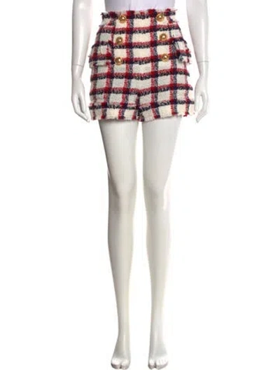 Pre-owned Balmain Virgin Wool Mini Shorts In Blue/neutrals