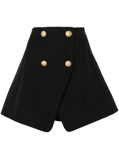 Balmain Wool Grain De Poudre Mini Skirt In Black