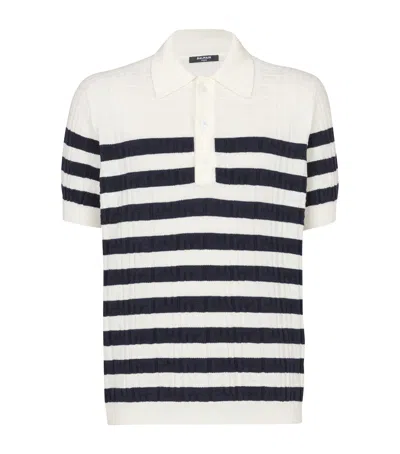 Balmain Striped Knit Polo Shirt With Monogram In Multi