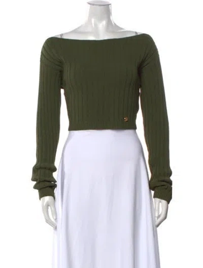 Pre-owned Balmain Virgin Wool Off-the-shoulder Sweater In Green