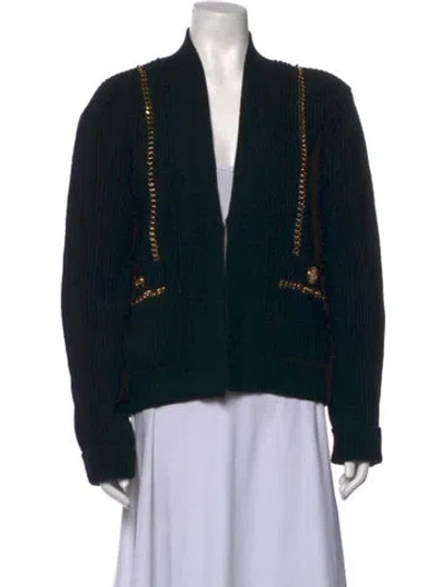 Pre-owned Balmain Virgin Wool Open Front Sweater In Black