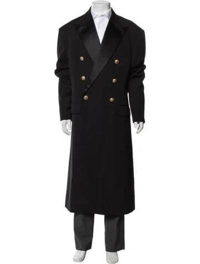 Pre-owned Balmain Virgin Wool Overcoat In Black