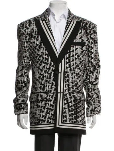Pre-owned Balmain Virgin Wool Patterned Blazer In Black