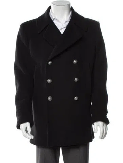 Pre-owned Balmain Virgin Wool Peacoat In Black