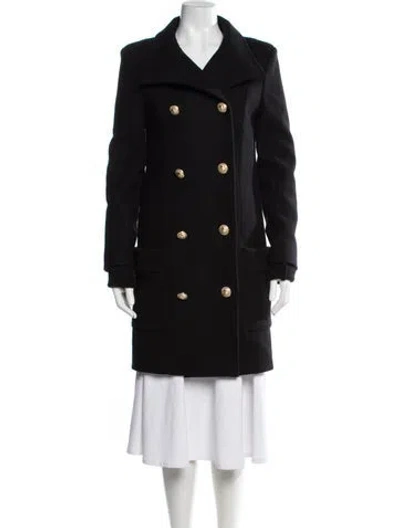 Pre-owned Balmain Virgin Wool Peacoat In Black