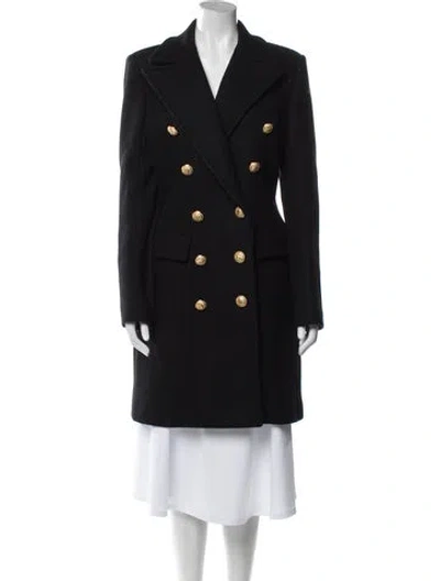 Pre-owned Balmain Virgin Wool Peacoat In Black