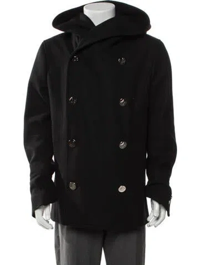 Pre-owned Balmain Virgin Wool Peacoat In Black