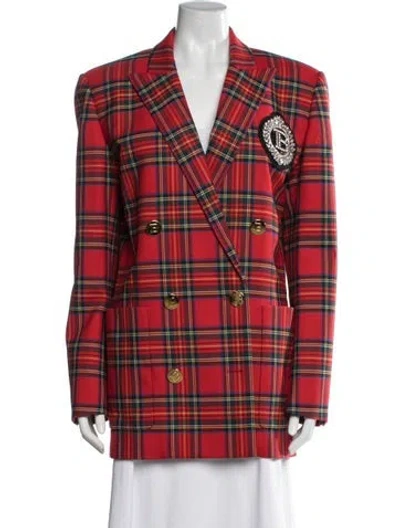Pre-owned Balmain Virgin Wool Plaid Print Blazer In Blue
