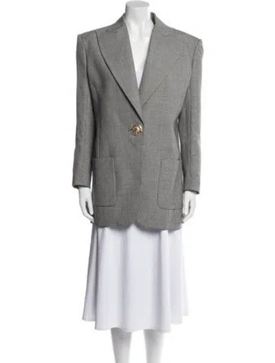 Pre-owned Balmain Virgin Wool Plaid Print Blazer In Gray