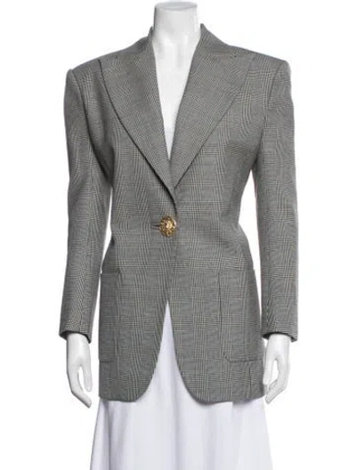 Pre-owned Balmain Virgin Wool Plaid Print Blazer In Grey
