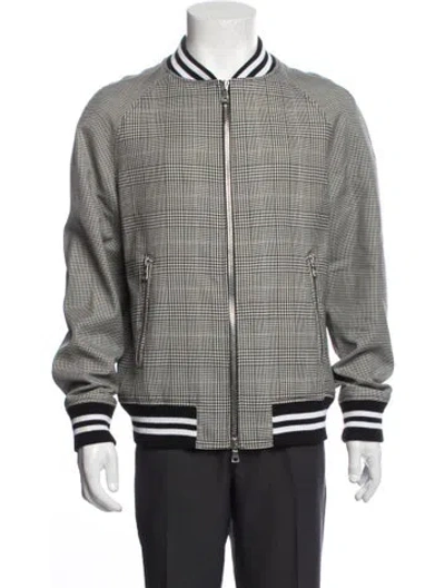 Pre-owned Balmain Virgin Wool Plaid Print Bomber Jacket In Black
