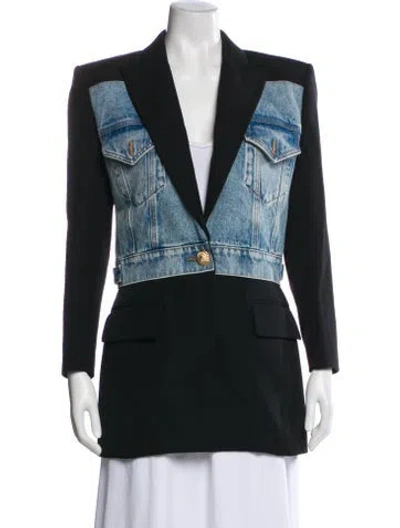 Pre-owned Balmain Virgin Wool Printed Denim Jacket In Black