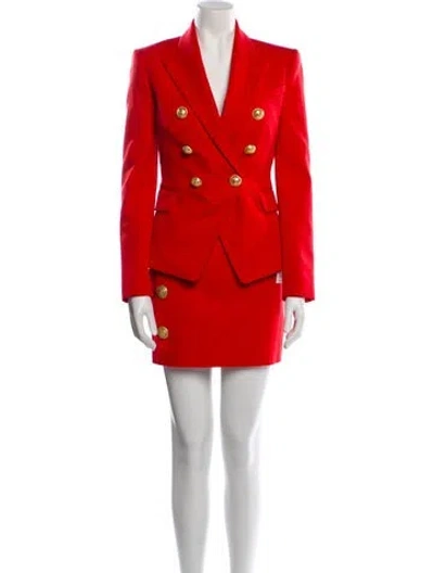 Pre-owned Balmain Virgin Wool Skirt Suit In Red