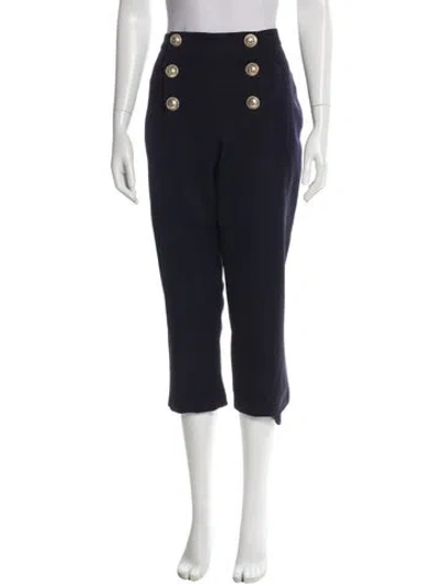 Pre-owned Balmain Virgin Wool Straight Leg Pants In Blue