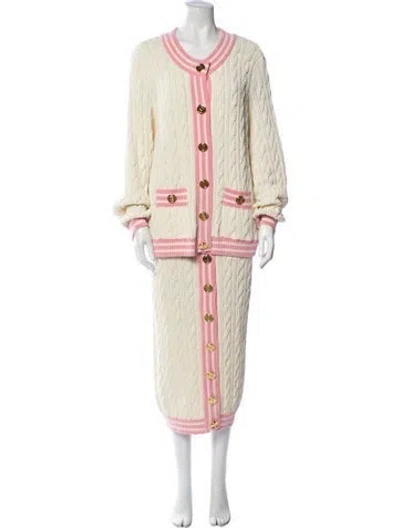 Pre-owned Balmain Virgin Wool Striped Skirt Set In Neutral