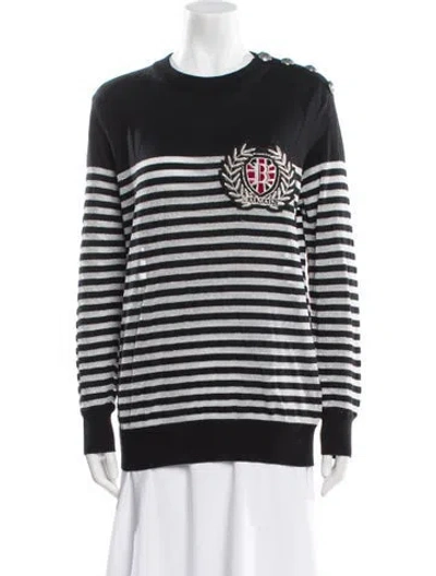 Pre-owned Balmain Virgin Wool Striped Sweater In Black