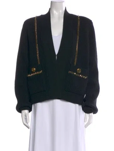 Pre-owned Balmain Virgin Wool Striped Sweater In Black