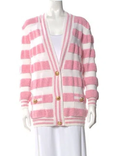Pre-owned Balmain Virgin Wool Striped Sweater In Pink