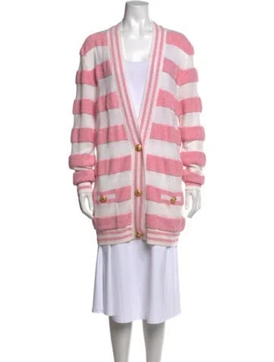 Pre-owned Balmain Virgin Wool Striped Sweater In Pink