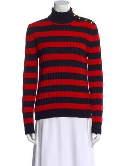 Pre-owned Balmain Virgin Wool Striped Sweater In Red