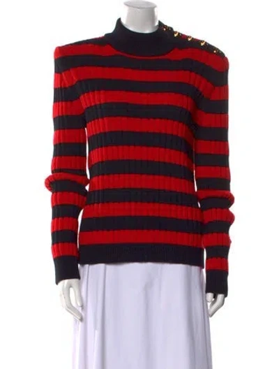 Pre-owned Balmain Virgin Wool Striped Sweater In Red