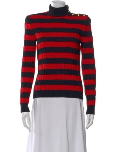 Pre-owned Balmain Virgin Wool Striped Sweater In Red