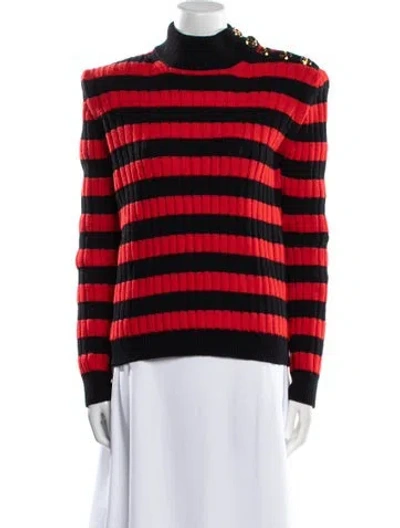 Pre-owned Balmain Virgin Wool Striped Sweater W/ Tags In Red