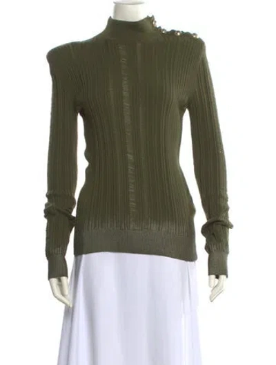 Pre-owned Balmain Virgin Wool Turtleneck Sweater In Green