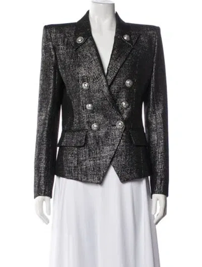 Pre-owned Balmain Virgin Wool Tweed Pattern Blazer In Black/metallic/silver