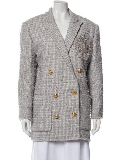 Pre-owned Balmain Virgin Wool Tweed Pattern Blazer In Gray