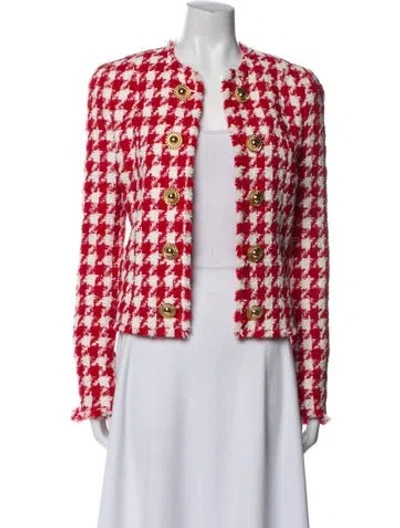 Pre-owned Balmain Virgin Wool Tweed Pattern Jacket W/ Tags In Red