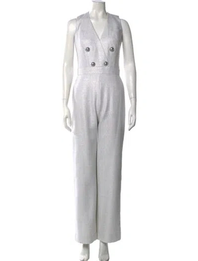 Pre-owned Balmain Virgin Wool Tweed Pattern Jumpsuit W/ Tags In Silver