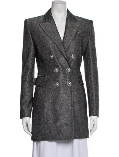 Pre-owned Balmain Virgin Wool Tweed Pattern Peacoat