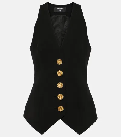 Balmain Virgin Wool Waistcoat In Black