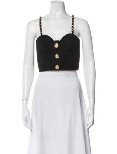 Pre-owned Balmain Virgin Wool V-neck Crop Top In Black