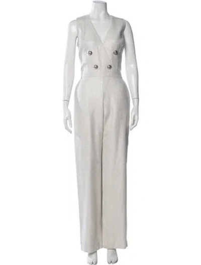 Pre-owned Balmain Virgin Wool V-neck Jumpsuit In Neutral