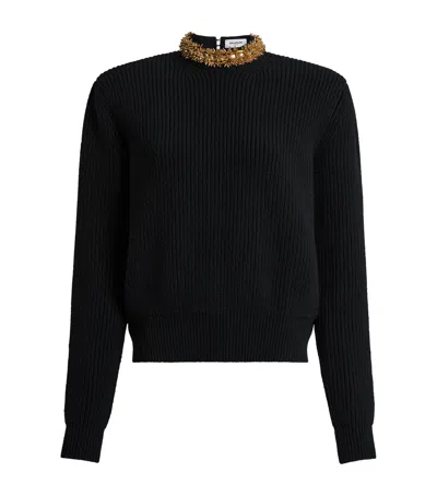 Balmain Virgin Wool-cashmere Embellished Sweater In Black