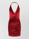 Balmain Red Chain-detail Velvet Mini Dress