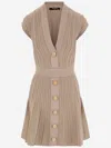 Balmain V-neck Velvet Flare Mini Dress In Beige