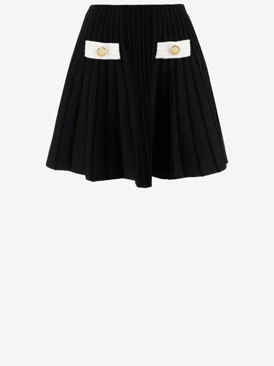 Balmain 2-button Velvet Knit Flared Mini Skirt In Blkwhite