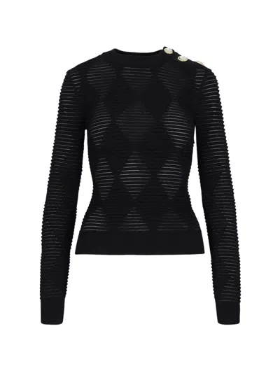 Balmain Viscose Blend Knit Sweater For Women In Black