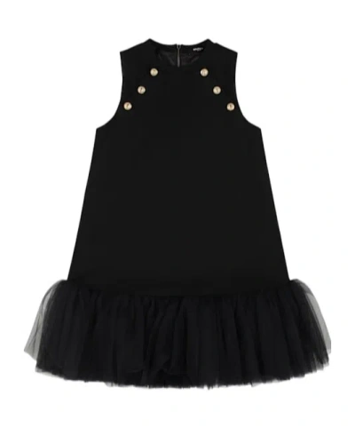 Balmain Kids' Viscose Blend Milan Stitch Dress In Black