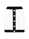 Balmain Button-embellished Two-tone Ribbed-knit Mini Skirt In White
