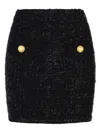 Balmain Black Pencil Mini Skirt With Jewel Buttons In Black