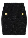 Balmain Black Pencil Mini Skirt With Jewel Buttons In Tweed Woman In Black