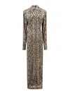 Balmain Viscose Chemisier Dress With Python Print In Beige