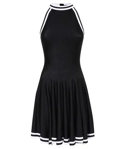 Balmain Halterneck Fluted Dress In Black