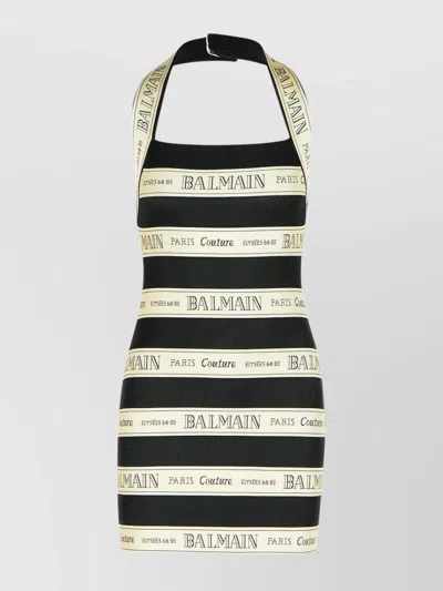 BALMAIN VISCOSE HALTER NECK SLEEVELESS FITTED DRESS