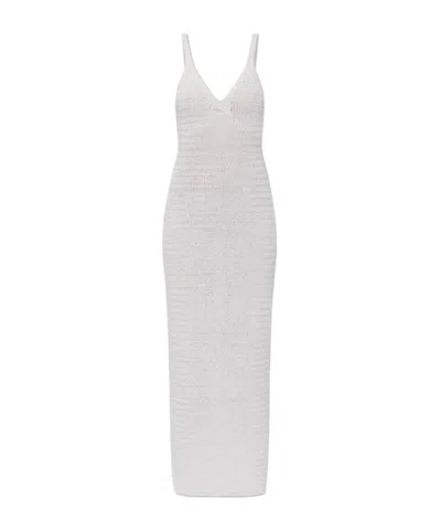 Balmain Crochet-knit V-neck Maxi Dress In White
